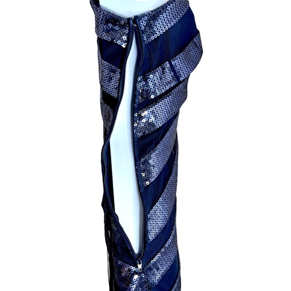 Tadashi Shoji Navy Sequin One Shoulder Cocktail Dress Size 2 - Picture 6 of 8